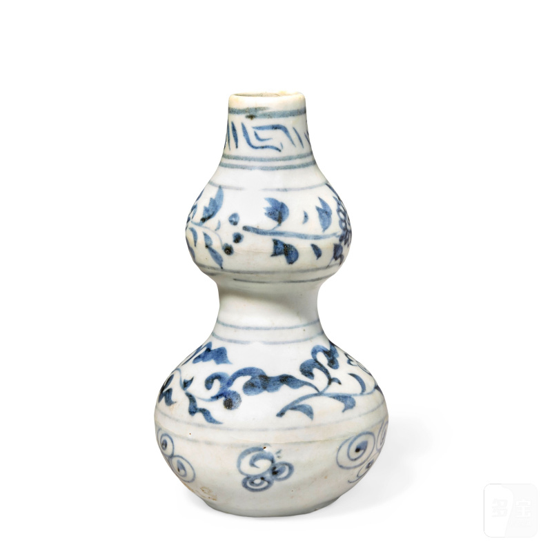 元 青花纏枝花卉紋葫蘆瓶 | A BLUE AND WHITE DOUBLE GOURD VASE - 图2